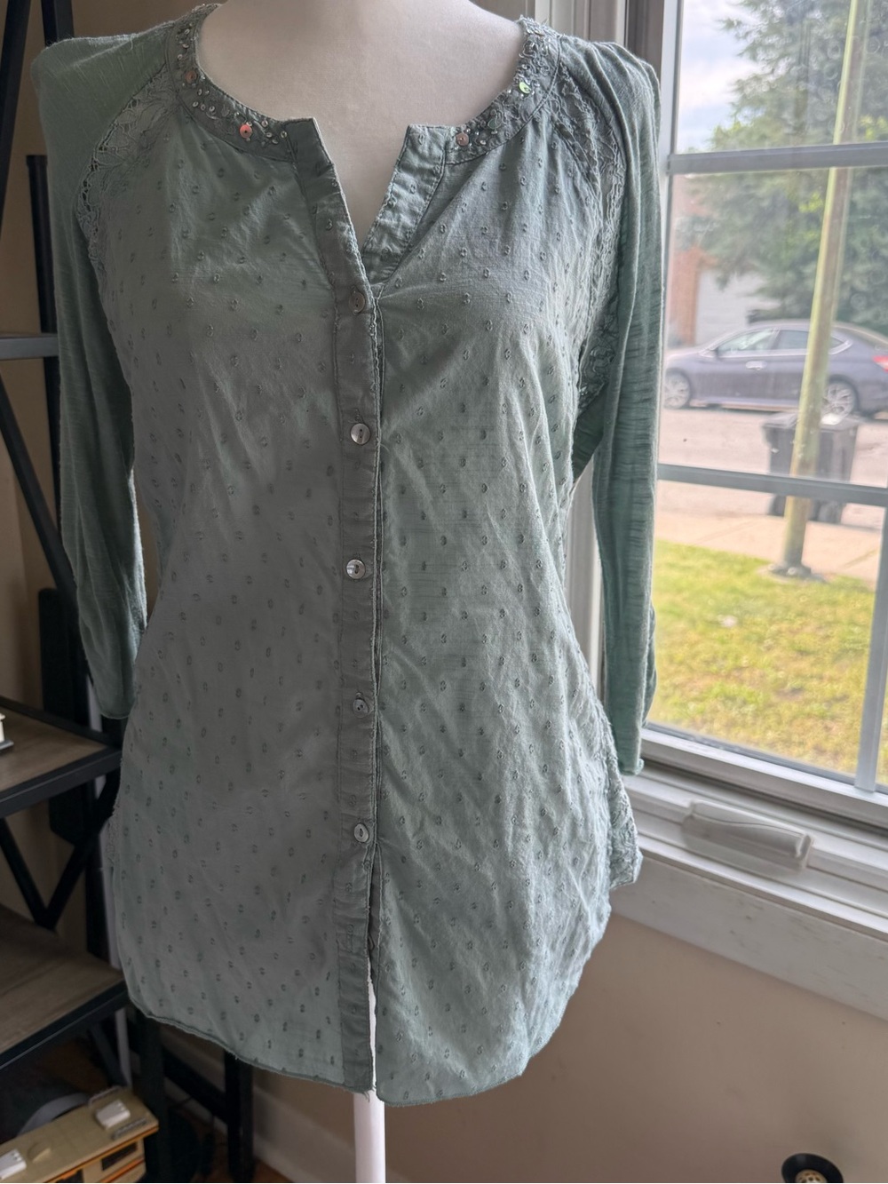 Nine West Sage Green Embellished Top